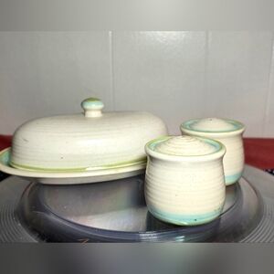 Franciscan Earthenware Tulip Time Butter Dish And Salt And Pepper Shakers 1960s